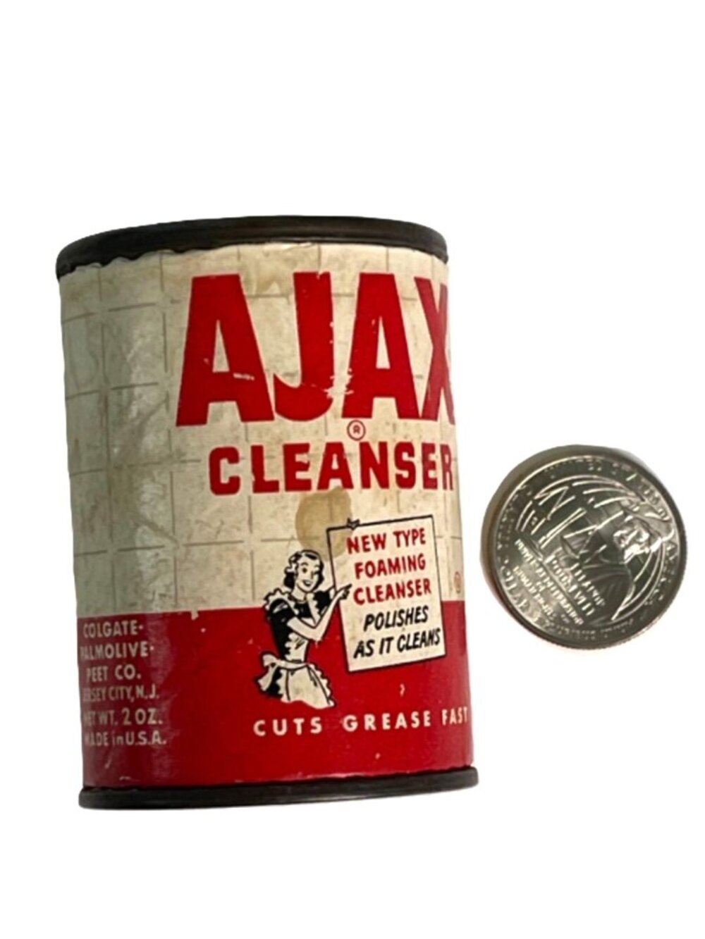 Vintage Ajax Cleanser Tin 2 Oz Salesman Sample Unopened 1940s- 1950s